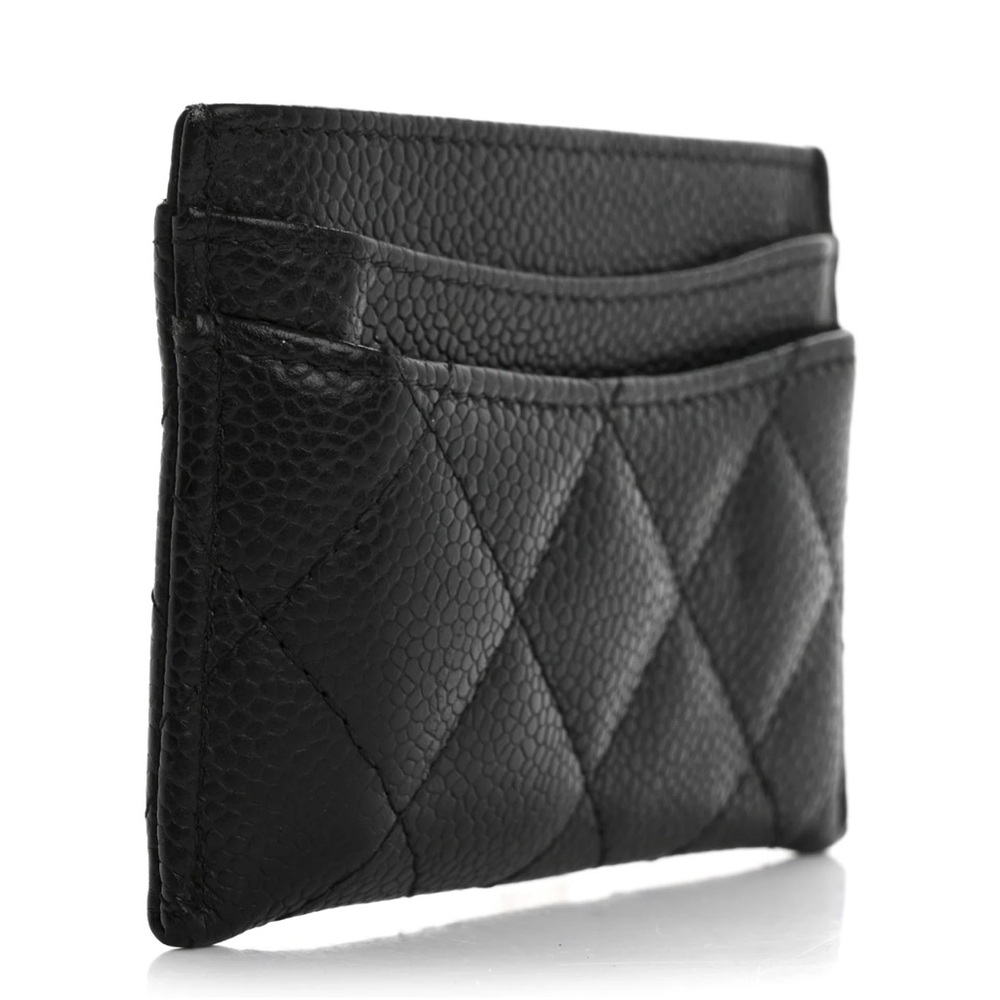 CHANEL Black Quilted Caviar Leather Card Holder with Gold CC - Picture 2 of 10